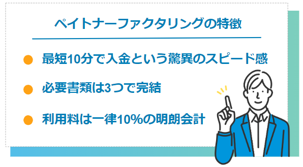 ペイトナーファクタリングの入金スピードに関する特徴